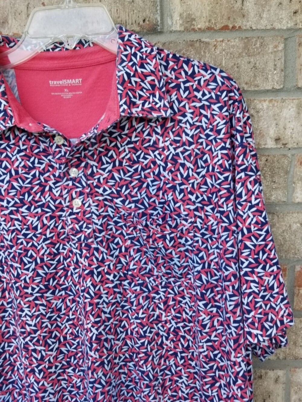 RED WHITE BLUE Geometric Golf POLO Shirt (Men XL) SS TRAVEL SMART Performance